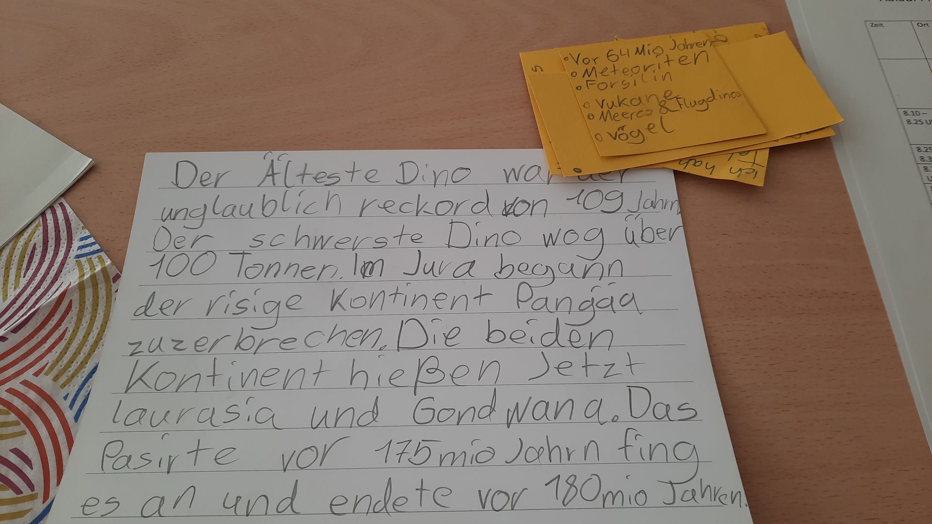Eine Hilfskarte eines Grundschulkinds für eine Präsentation.